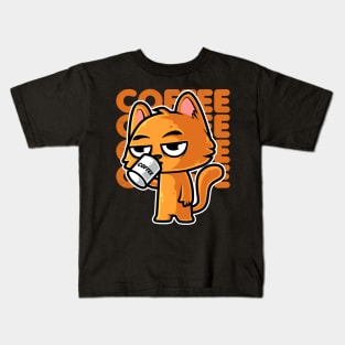 Funny Orange Cat and Coffee - Cat Lover design Kids T-Shirt